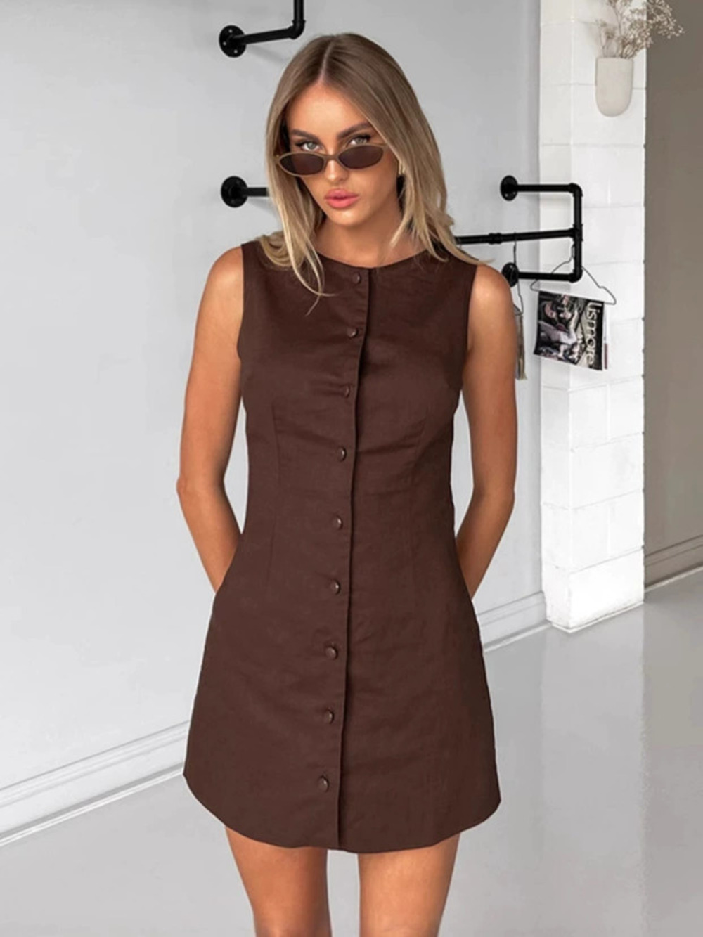 Forever 21 Maillard Brown Round Neck Sleeveless Fitted Dress Fall